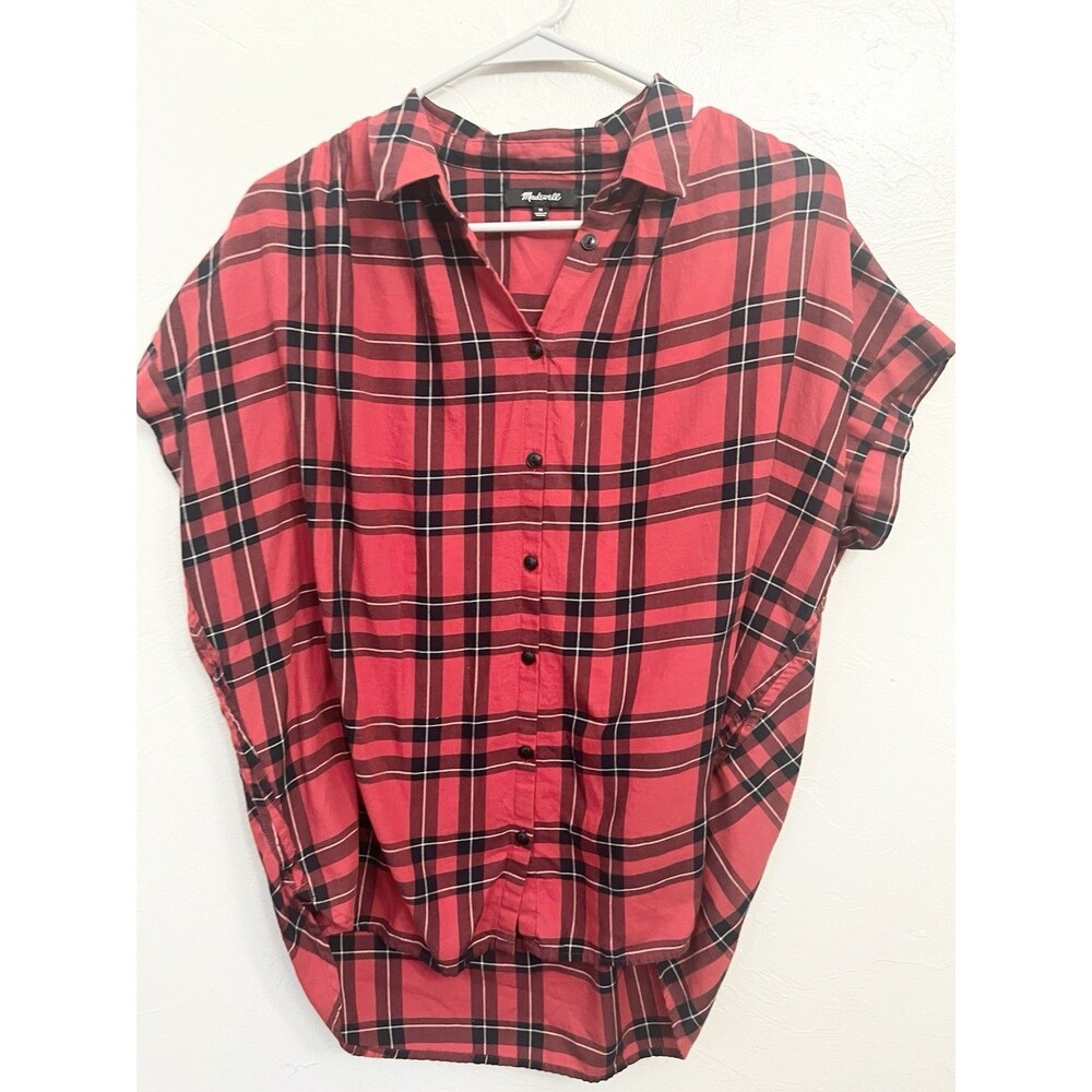 Madewell Womens Oversized Fit Red Black Boxy Plaid Camp Shirt Size Medium